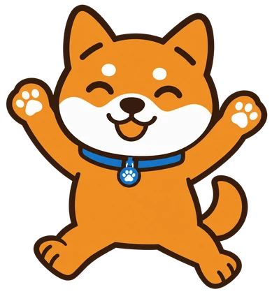 両手を上げて喜ぶわんなくん